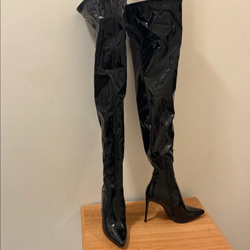 Steve Madden Over-the-Knee Women's Boots Black Patent Stiletto Pretty Woman 7.5